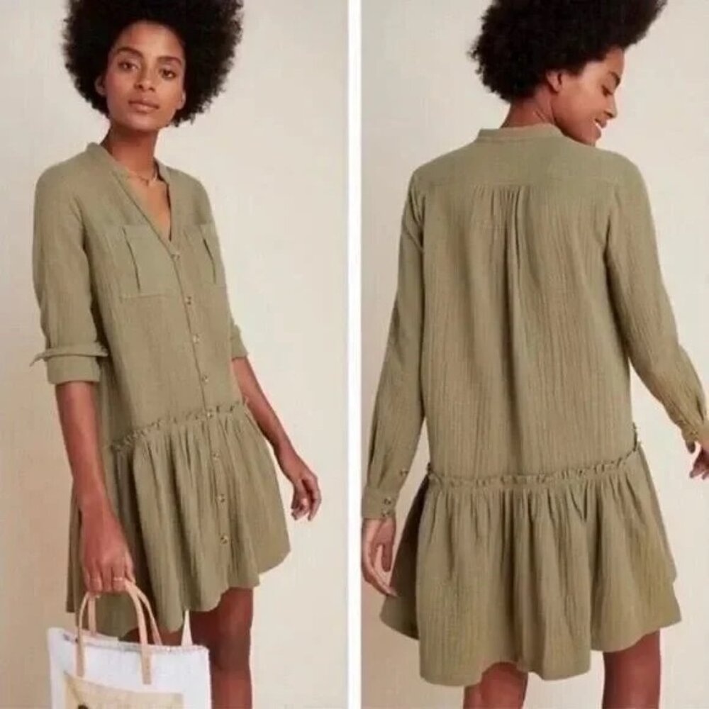 Maeve Katie Textured Utility Tunic Ruffled Front Flap Pockets Pullover S…